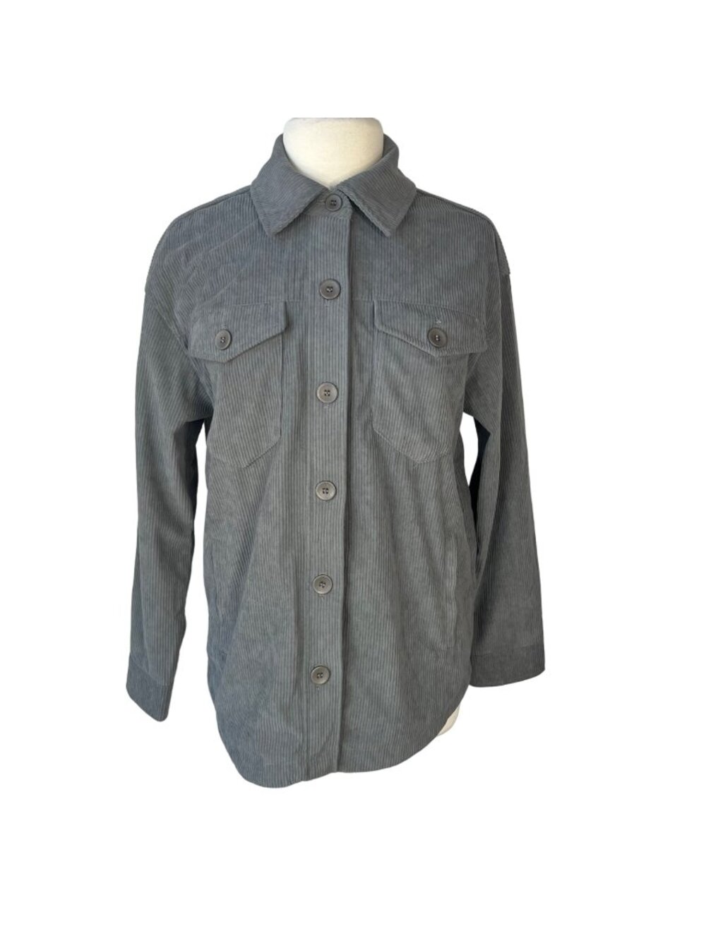 Avec Les Filles Button Front Corduroy Shirt Jacket Womens Medium Gray Fall